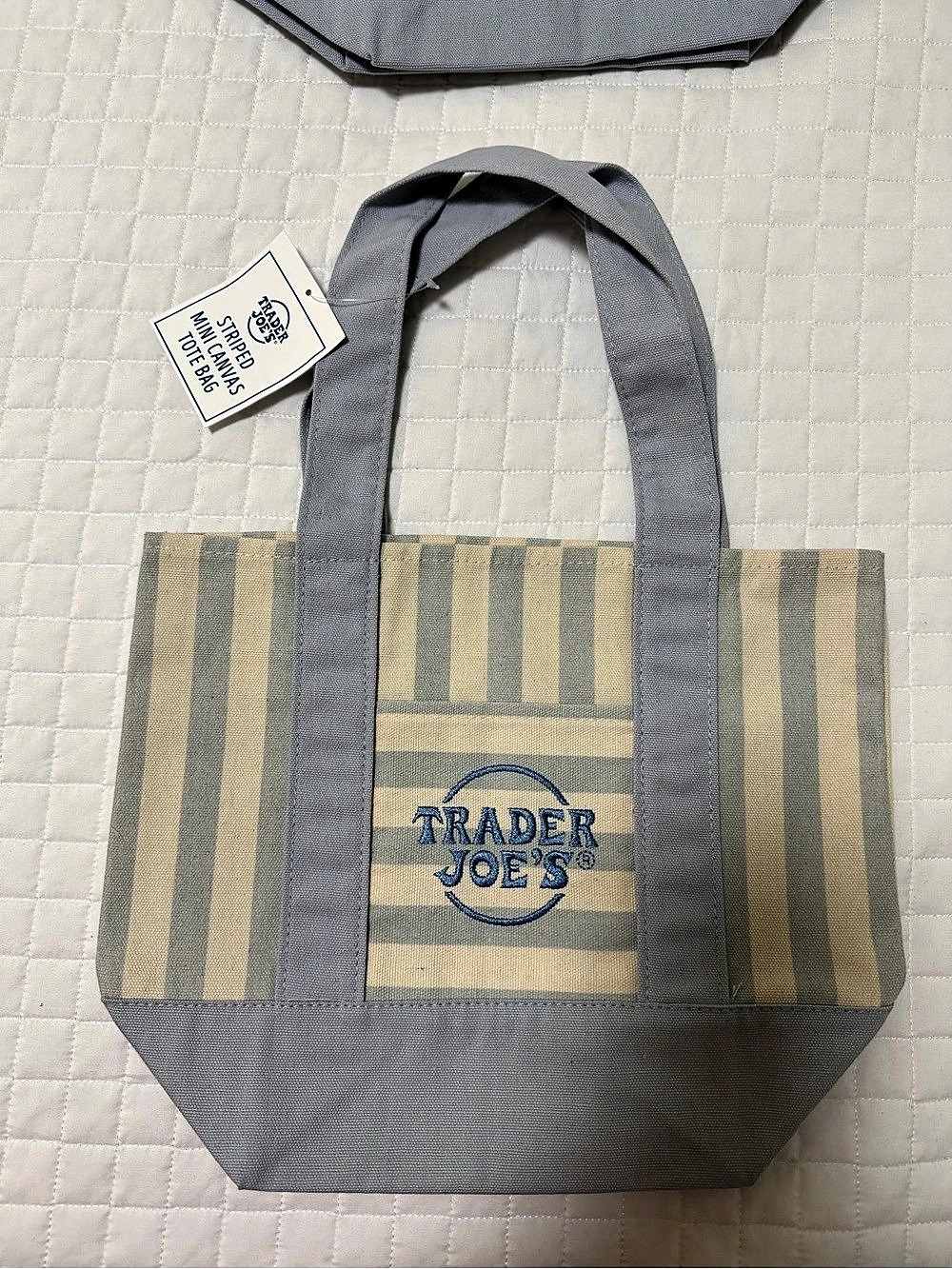 Trader Joe's Striped Mini Canvas Tote Bag brown & Beige NWT